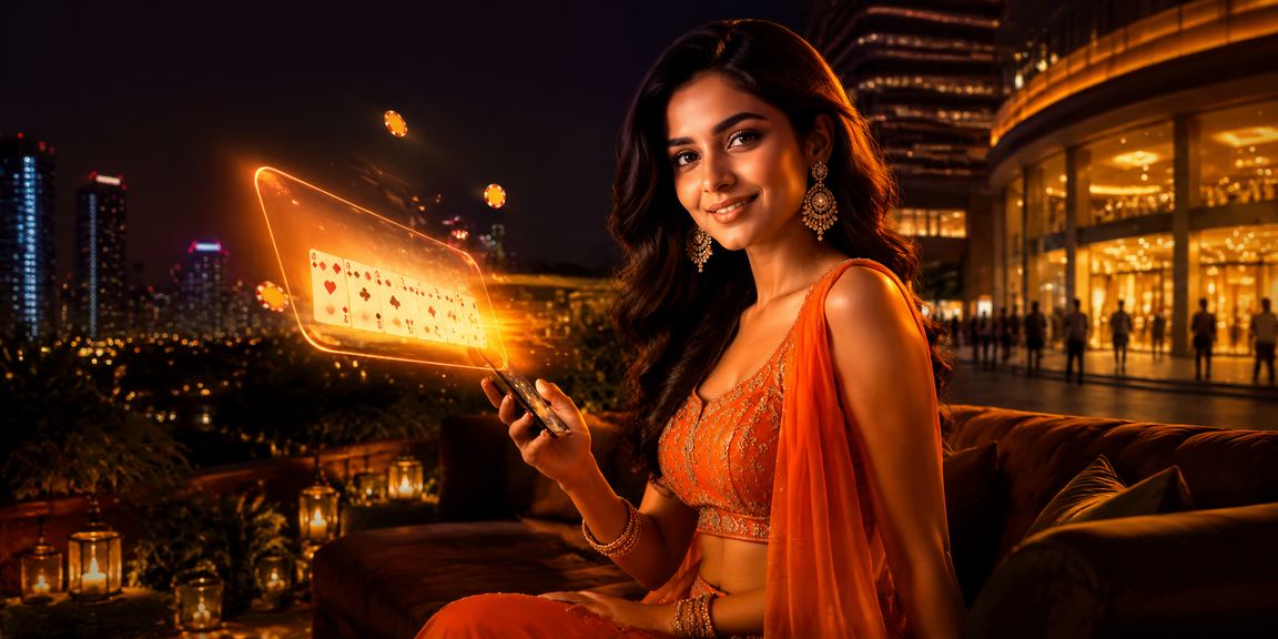 Indian woman playing rummy on mobile with focus and calm setting