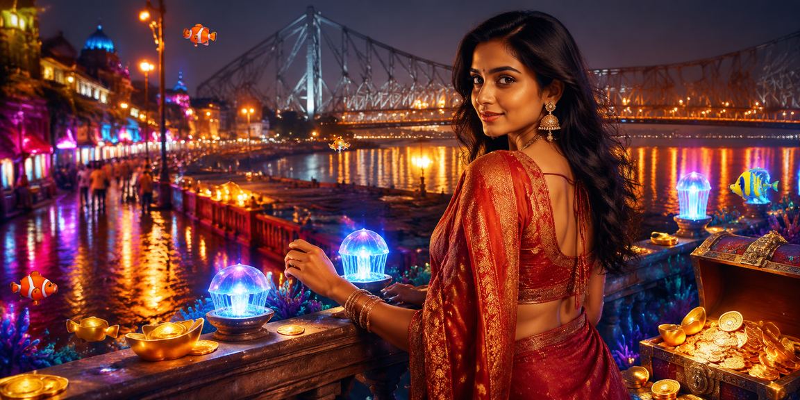 Neon lights over Howrah Bridge at night symbolizing tech and connectivity