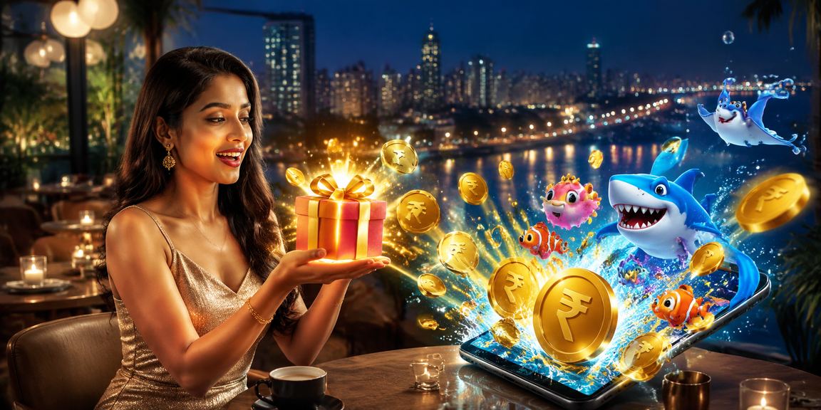 Gamer in Bandra Mumbai playing Indian themed game featuring fishing and rupee symbols